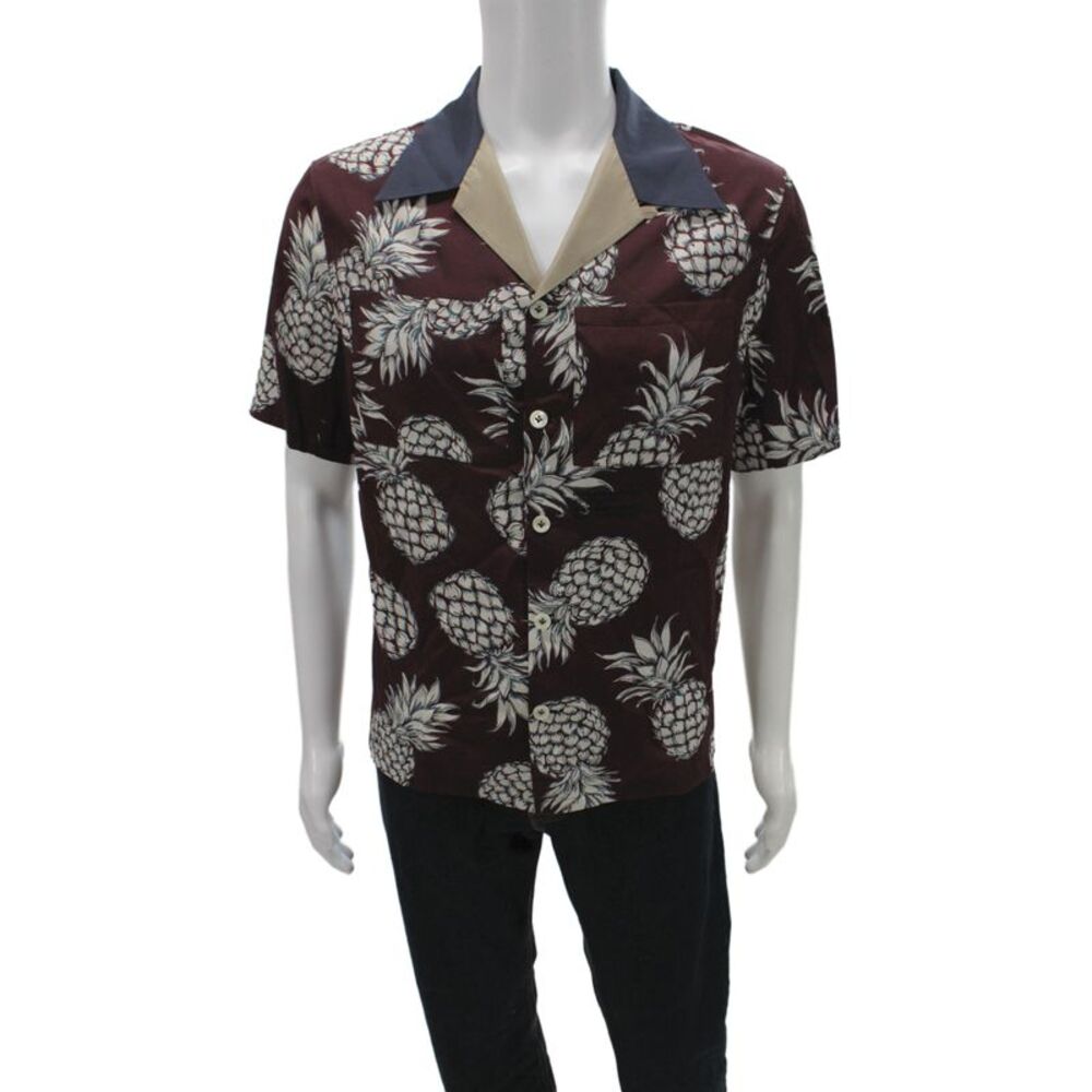 Valentino Mens Fruit Print Short Sleeve Button-Down Shirt Red Size 39